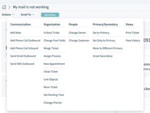 Secondary Action Menu OTRS Ticket
